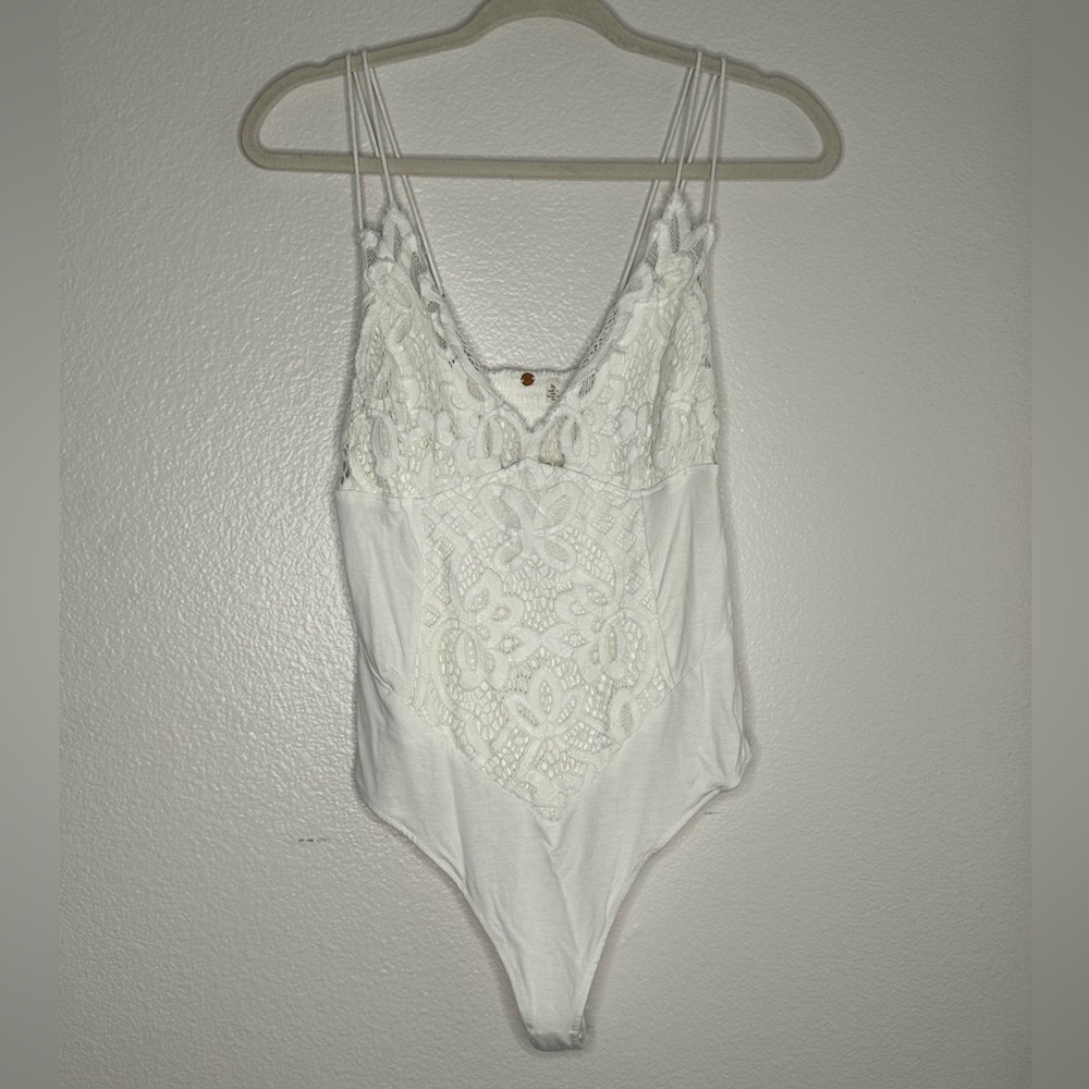 Free People White Adella Bodysuit